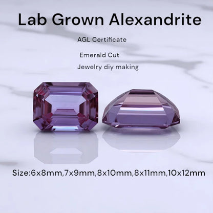Emerald Cut Lab Grown Alexandrite AGL Certificate Loose Gemstone For Earrings Ring Jewelry Diy Making