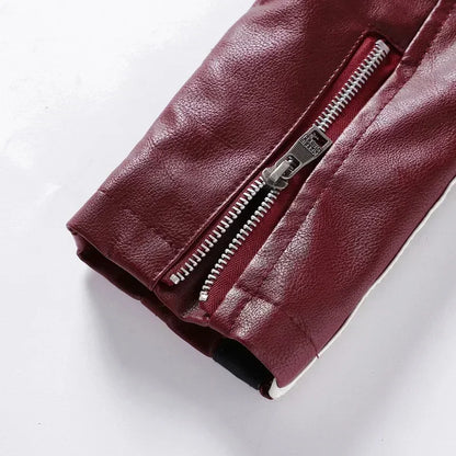 Men's Motorcycle Leather Jacket Standing Collar Coat Jacket Men's Leather Bomber Moto Jackets Baseball Collar PU Bike For Male