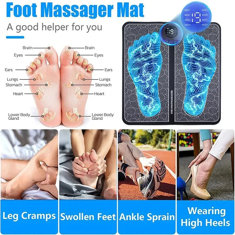 Electric EMS Foot Massager Pad Relax Feet Leg Muscle Massager Matt Shock With Remote and Pads - AMULET RING STORE