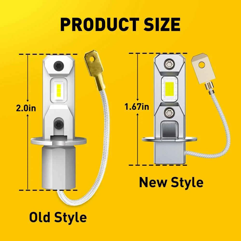 AUXITO 2Pcs H3 LED Headlight Bulb Canbus No Fan High Beam 6500K White Yellow Car LED Fog Light Driving Lamp DRL 12V Mini Design