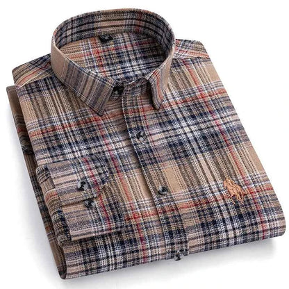 Long Sleeve Shirts For Men Classic Style Turn Down Collar Flannel Plaid Casual Clothing Daily Use Easy Care Soft Material Shirts