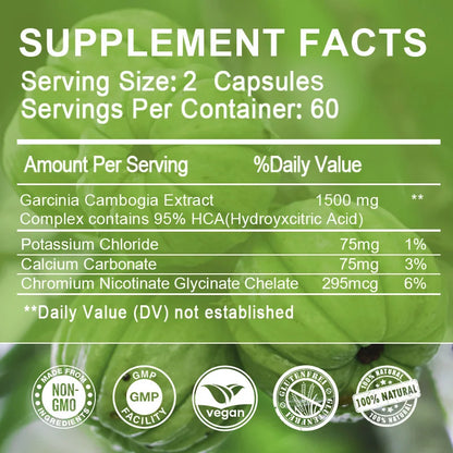 Garcinia Cambogia Capsules - Burn Fat, Detoxify, Appetite Suppression, Boost Metabolism, Weight Management