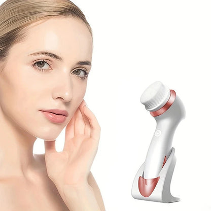 Electric Facial Cleansing Brush 3 in 1 with 3 Brush Heads Water Proof Rechargeable Rose Gold with Purple Massage Head