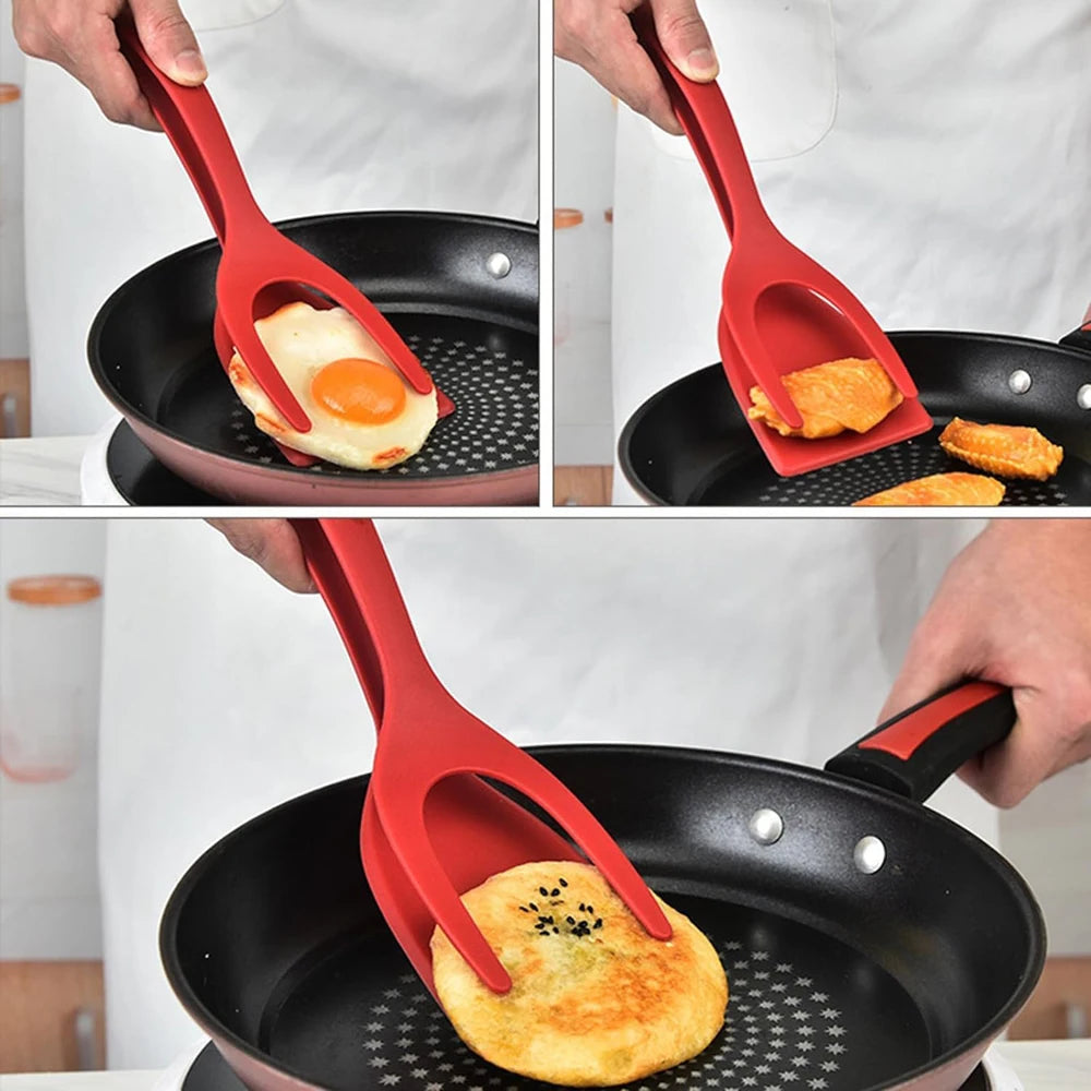 New 2 in 1 Grip Flip Spatula Tongs Egg Flipper Spatula Nylon Non Stick Coating Pancake Fish French Toast Omelet Making Tool