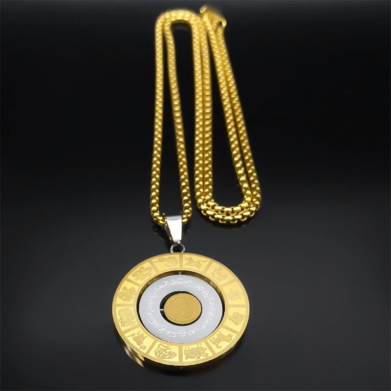 Rotating Chinese 12 Zodiac Nine Palaces Bagua Necklace