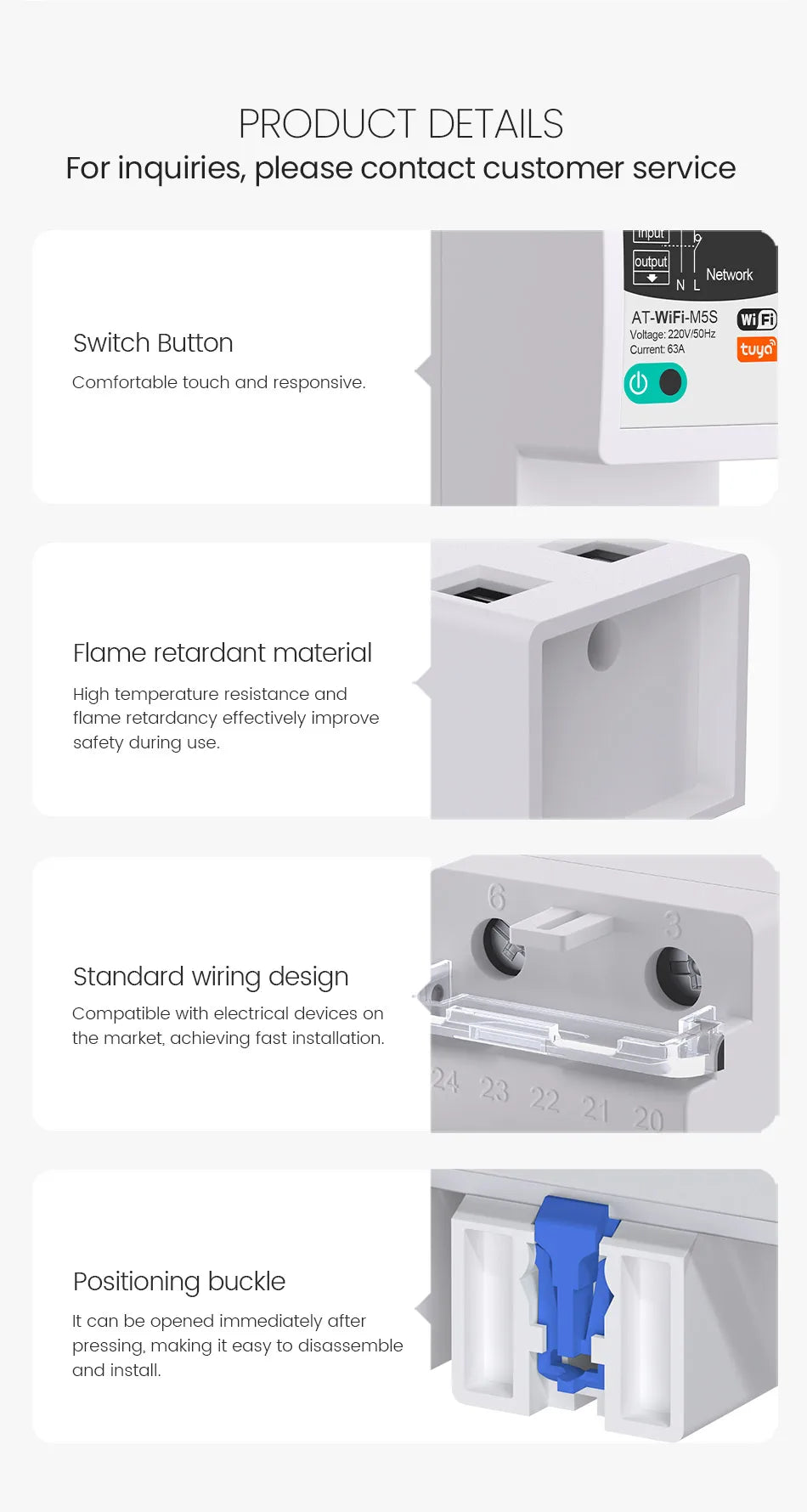 Tuya WIFI Smart circuit breaker 2P 63A charge statistics for smart home wireless control switch by smart life APP CNMIBO