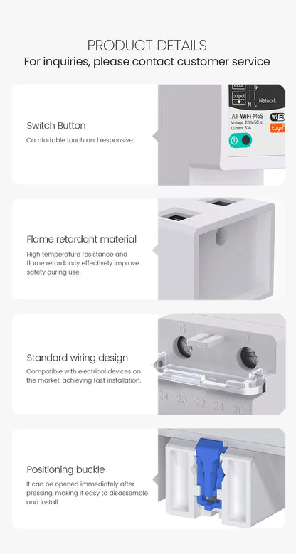 Tuya WIFI Smart circuit breaker 2P 63A charge statistics for smart home wireless control switch by smart life APP CNMIBO