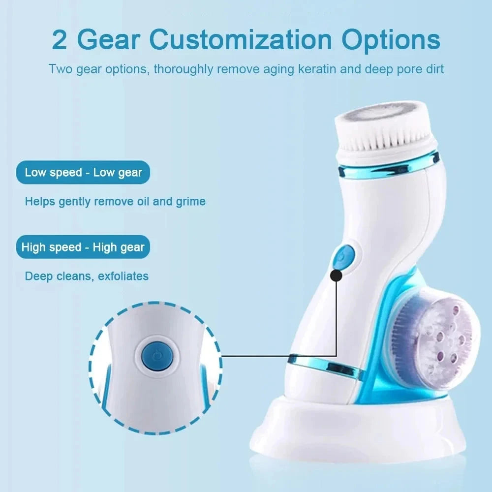 4 in 1 Electric Face Cleansing Brush Waterproof Ultrasonic Facial Massager Pore Washing Cleaner Auto Rotating Blackhead Remover