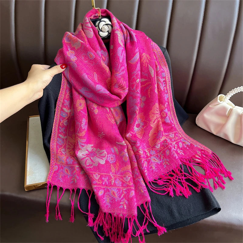 Elegant Ethnic Autumn Cashmere Shawl for Women Jacquard Pashmina Scarves Bufandas De Invierno Mujer Female Foulard Stoles Scarf - AMULET RING STORE