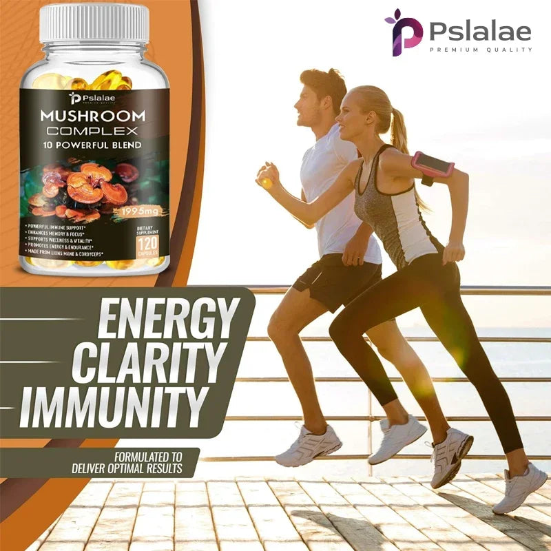 Mushroom Complex Capsules - with Lions Mane, Chaga, Reishi, Cordyceps - Support Immune System, Memory, Focus and Relieve Stress