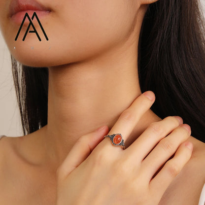 925 Sterling Silver Ring Natural Gemstone Finger Ring Vintage Engraved Design Jewels for Women's Daily Wear Men's Ring Accessory
