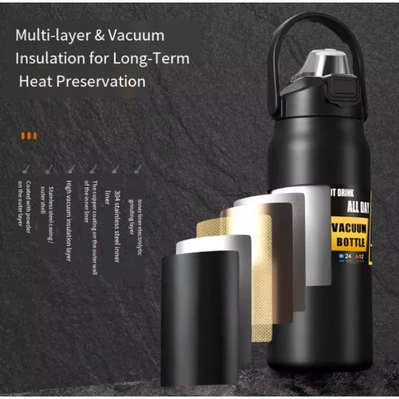 + Portable 304 SS Thermos, Large Capacity, Insulated to Hold Cold/Hot, Ideal for Sports, Hiking & Outdoor Trips - AMULET RING STORE