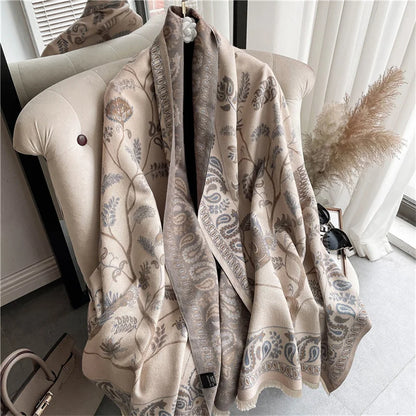 Winter Scarf Women Soft Cashmere Warm Pashmina Ethnic Blue Bird Print Scarves Wraps Thick Shawl Bufandas Tassel Stoles Hijabs - AMULET RING STORE