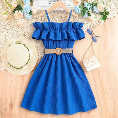 Girls Casual Dresses One-line Shoulder Strap Patchwork Lace Dress Kids Clothes Girls 8 To 12 Years Princess Dress for Girls