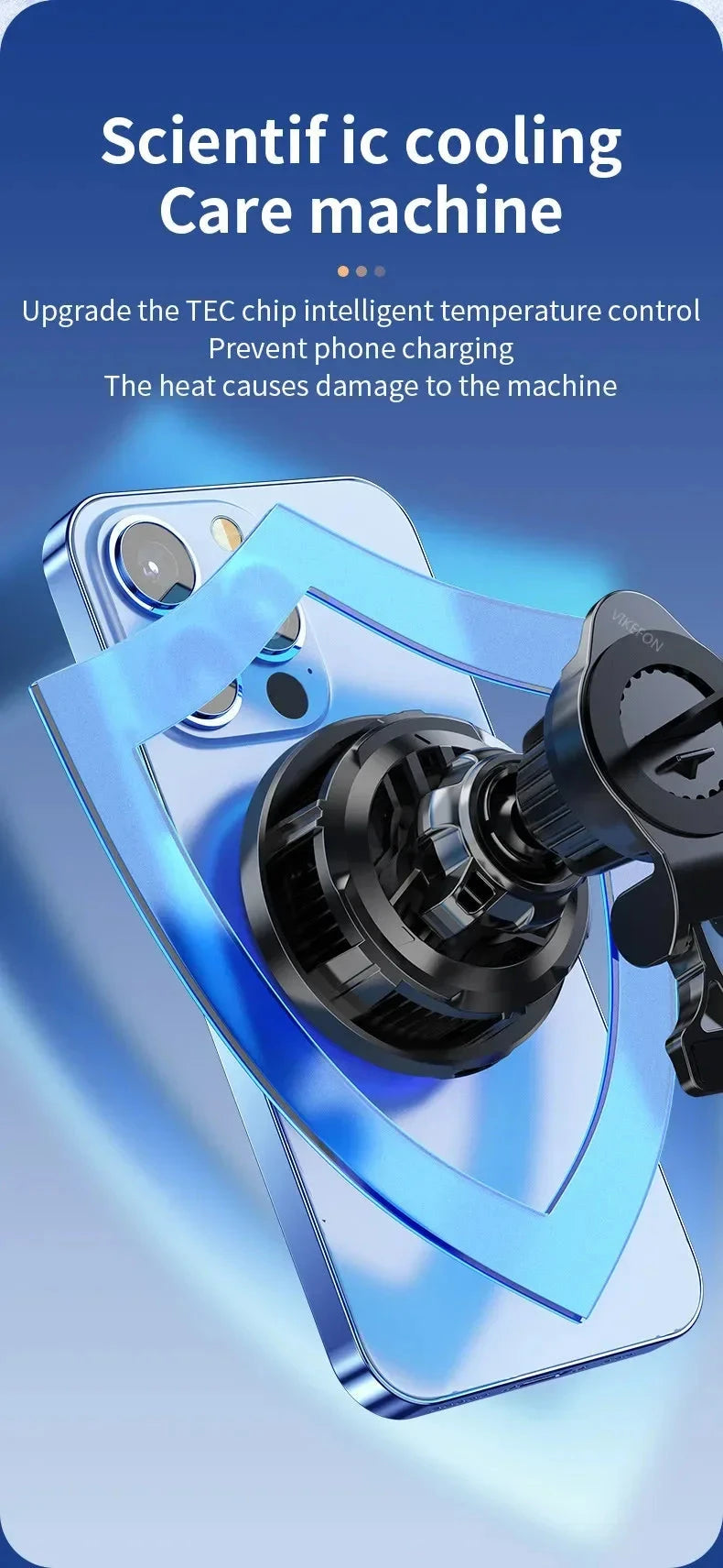 ice Cooling Magnetic Wireless Car Charger Stand for iPhone 16 15 14 13 12 Pro Max MacSafe Car Phone Holder Fast Charging Station