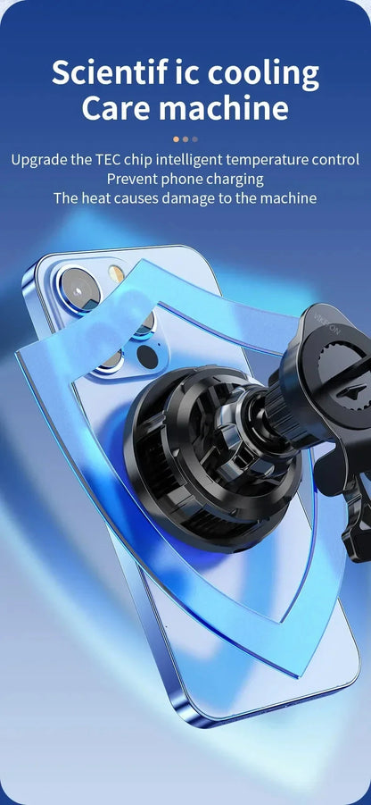 ice Cooling Magnetic Wireless Car Charger Stand for iPhone 16 15 14 13 12 Pro Max MacSafe Car Phone Holder Fast Charging Station