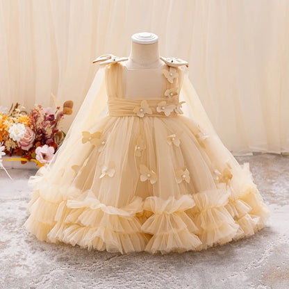 Girls  princess dress 1-5 Y baby Girls wedding sleeveless three-dimensional butterfly mesh carnival birthday party evening dress