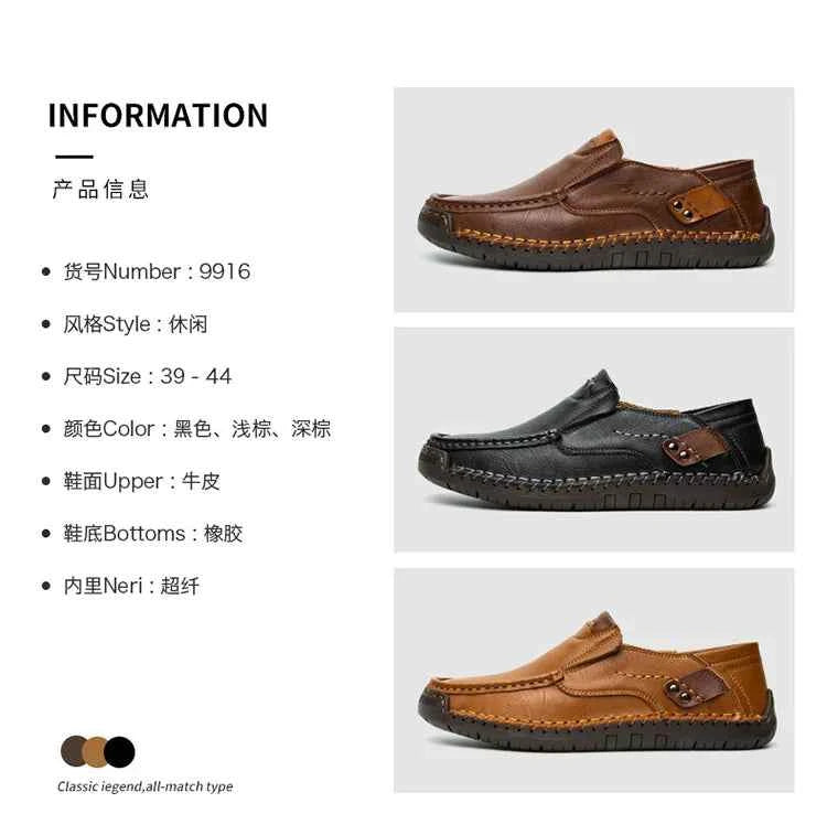 New Handmade Leather Men Shoes Casual Comfortable Men Loafers Slip On Leather Shoes Men Flats Hot Sale Outdoor  Walking Shoes