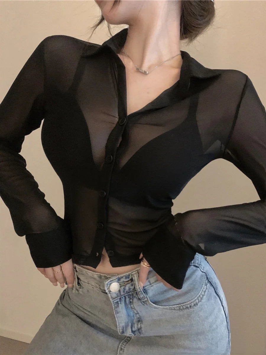 Bla Lace irt Sexy Thin Sun Protection Women's Summer New Pure Desire Versatile Slim ort Top Korean Sle Collar Lo... - AMULET RING STORE