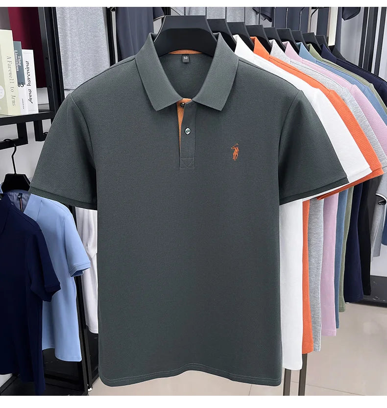 100% pure cotton men's short sleeved polo shirt hot selling summer fashionable horse logo embroidery classic Paul casual T-shirt