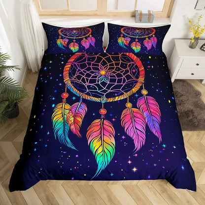 Dream Catcher Bedding Set Boho Mandala Duvet Cover Twin King,Exotic Tribal Feather Comforter Cover Starry Sky Galaxy Quilt Cover