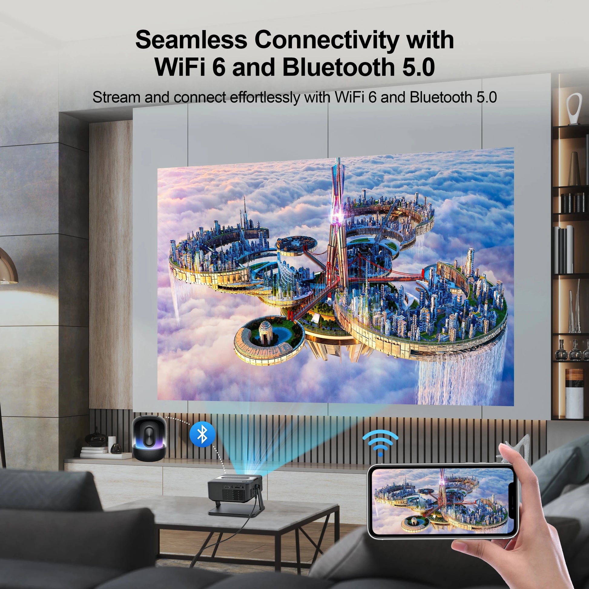 WESOPRO Mini Projector Smart 4K Portable with Wifi 6 Bluetooth 5.0 Android 11 Automatic Keystone for Home Theater Entertainment