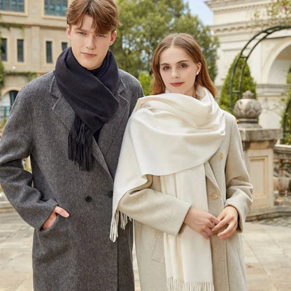 Classic Simple Solid Wool Blend Scarf Women Men Fall Winter High Quality Woolen Shawl Thick Warm Tassel Muffler Female Male Wrap