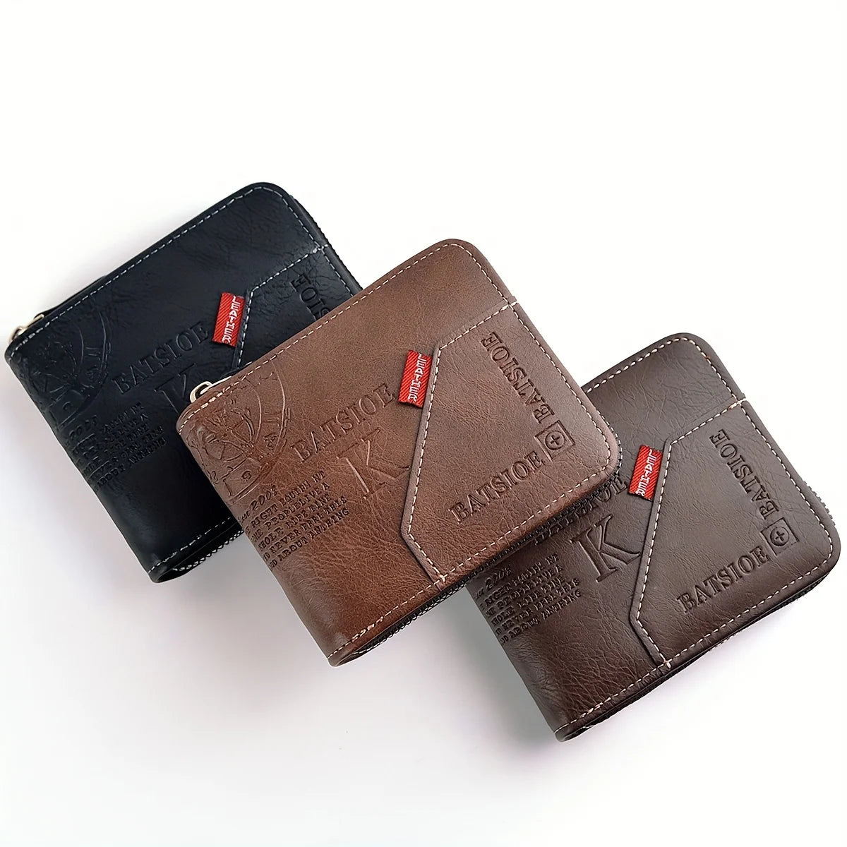 Men's Wallet Made of PU Wax Oil Skin Purse for Men Coin Purse Short Male Card Holder Wallets Zipper Around Money Coin Purse - AMULET RING STORE