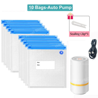 Reusable vacuum food storage bag zipper bag set USB electric pump vacuum sealing bag and manual pump vacuum bag - AMULET RING STORE
