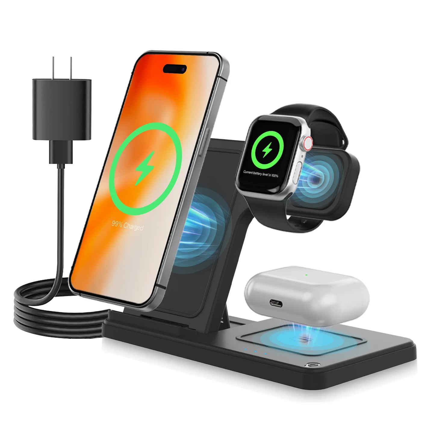 Magnetic Wireless Charger Fast 18W Adapter QC3.0 Certified Foldable Sleep-Friendly iPhone11-15 XS 8 Plus Samsung Galaxy iWatch