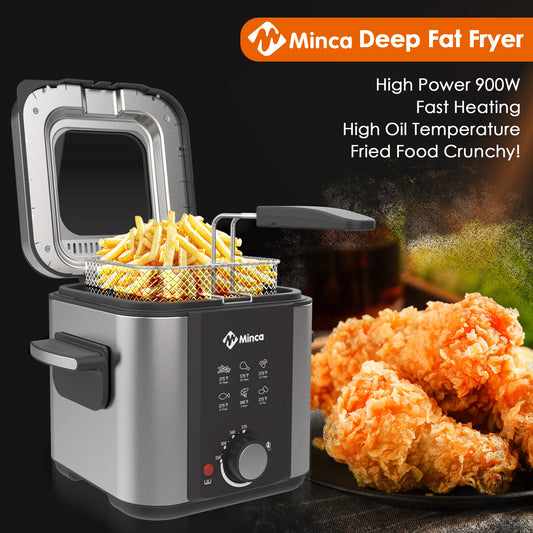 Minca 1.5L Electric Deep Fryer with Viewing Window, Adjustable Temp, Removable Basket, Stainless Steel Body & Cool-Touch Handle - AMULET RING STORE