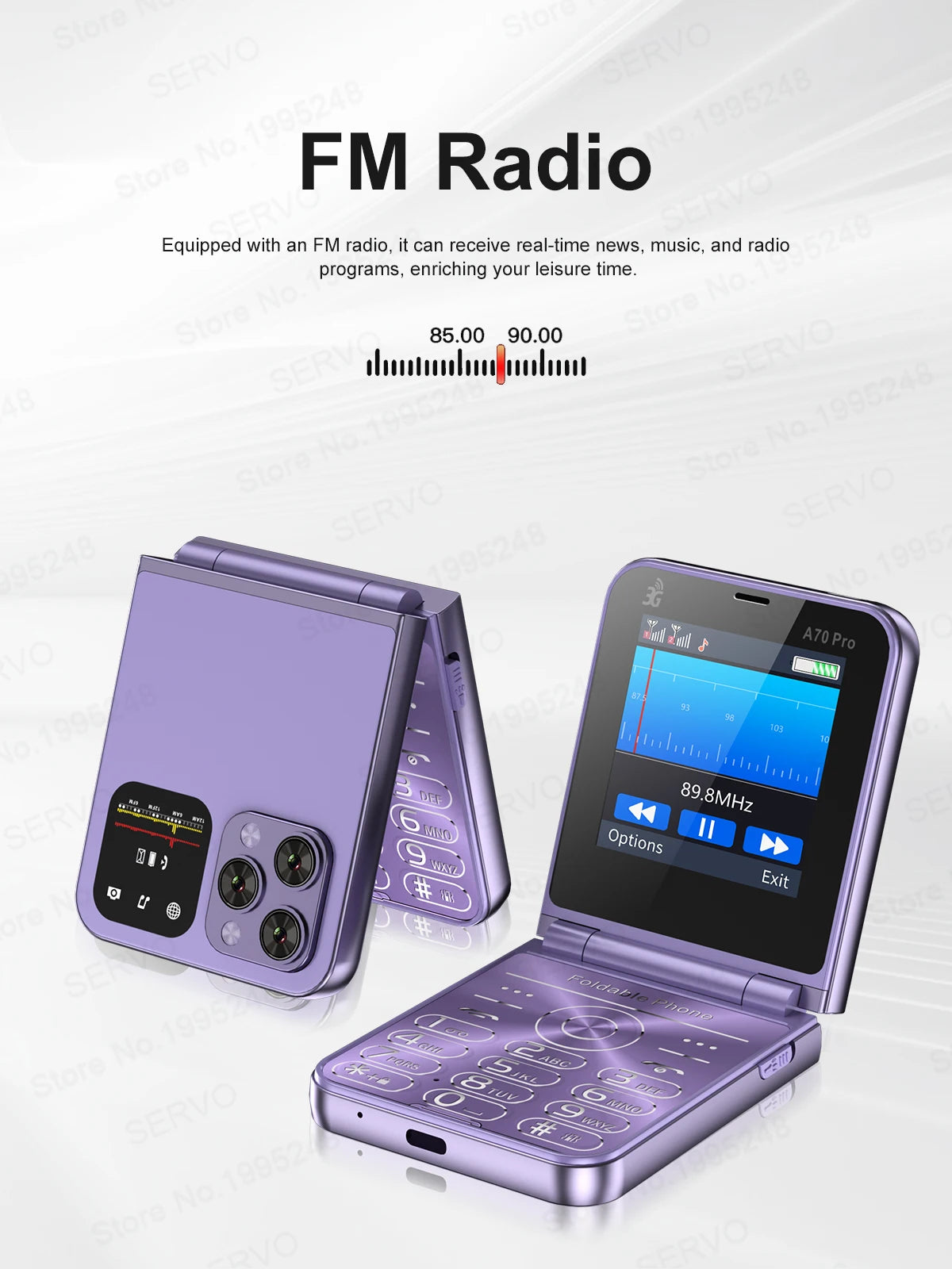 SERVO A70 Pro 3G Network Foldable Phone Speed Dial Call Recording FM Radio Flashlight Key 2.6" Screen Flip Phones 2 SIM Standby