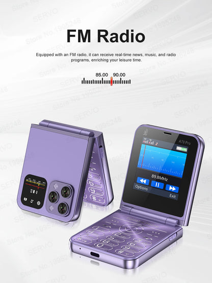 SERVO A70 Pro 3G Network Foldable Phone Speed Dial Call Recording FM Radio Flashlight Key 2.6" Screen Flip Phones 2 SIM Standby