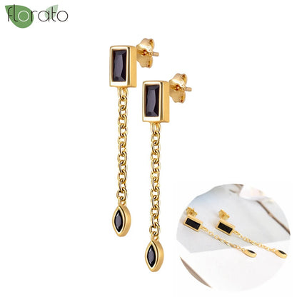 925 Sterling Silver Needle Fashion Round Pendant Small Earrings Luxury Gold Hoop Earrings for Women Premium Black Jewelry Gifts - AMULET RING STORE