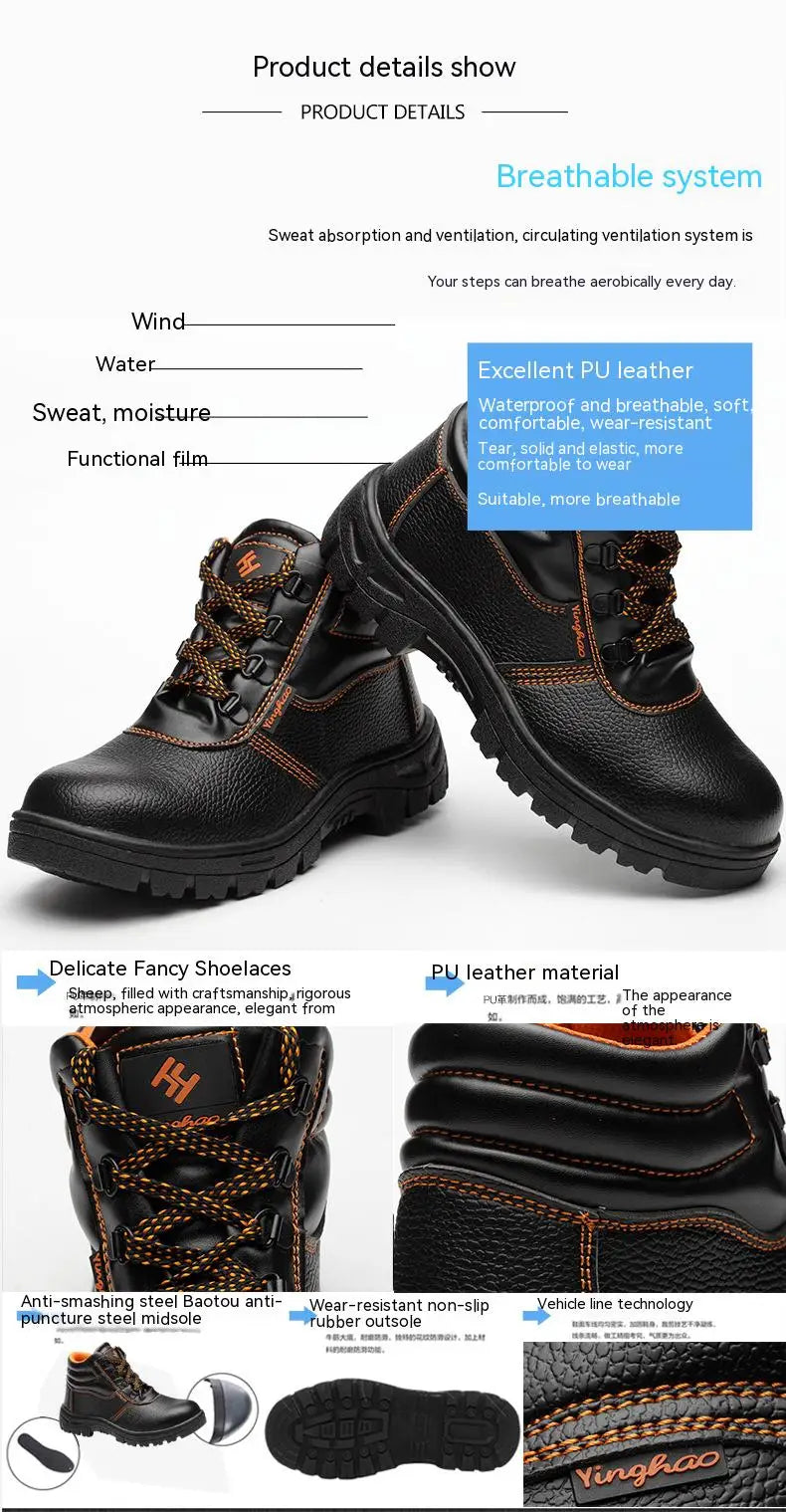 Wear-resisting Men Work Safety Boots Anti-smash Anti-puncture Work Sneakers Waterproof Boots Indestructible Protective Work Boot - AMULET RING STORE
