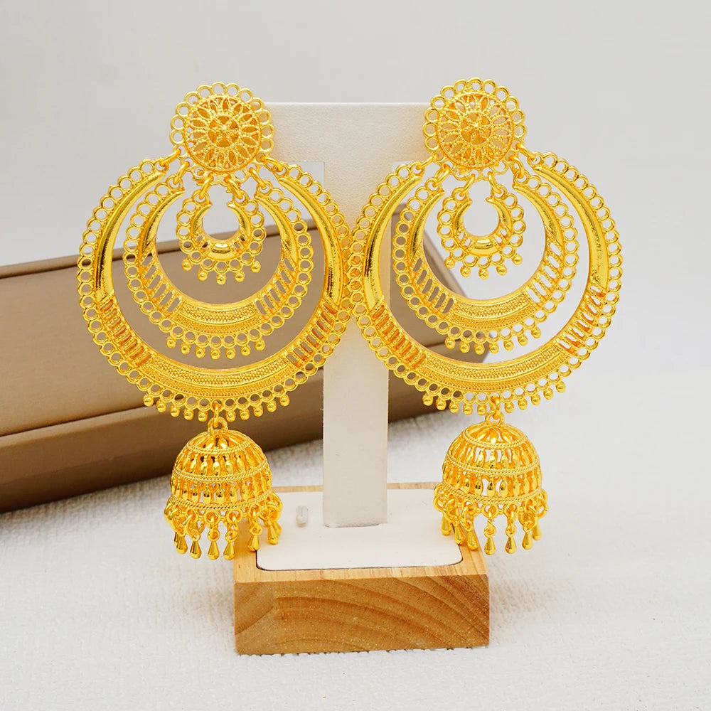 Fan Shape Earrings New Fashion Dubai Gold Color Drop Earrings French African Women Girls Party Gifts Wedding Jewelry Earring