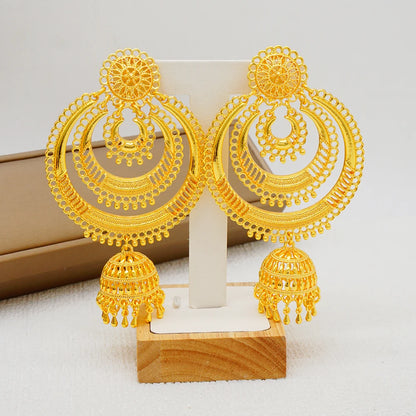 Fan Shape Earrings New Fashion Dubai Gold Color Drop Earrings French African Women Girls Party Gifts Wedding Jewelry Earring