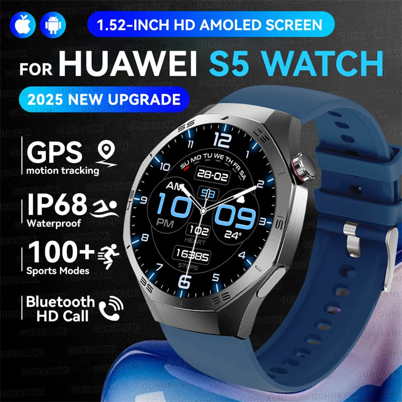 2025New GUHUAVMI GT5 Pro Smart Watch Men HD AMOLED Screen GPS Motion trajectory HeartRate Bluetooth Call 1.52" SmartWatch IP68