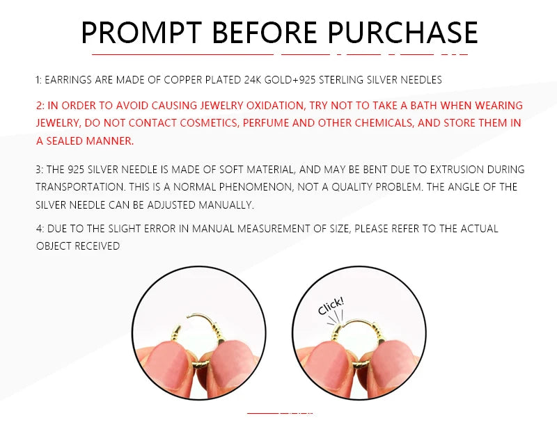 925 Sterling Silver Needle Fashion Round Pendant Small Earrings Luxury Gold Hoop Earrings for Women Premium Black Jewelry Gifts - AMULET RING STORE