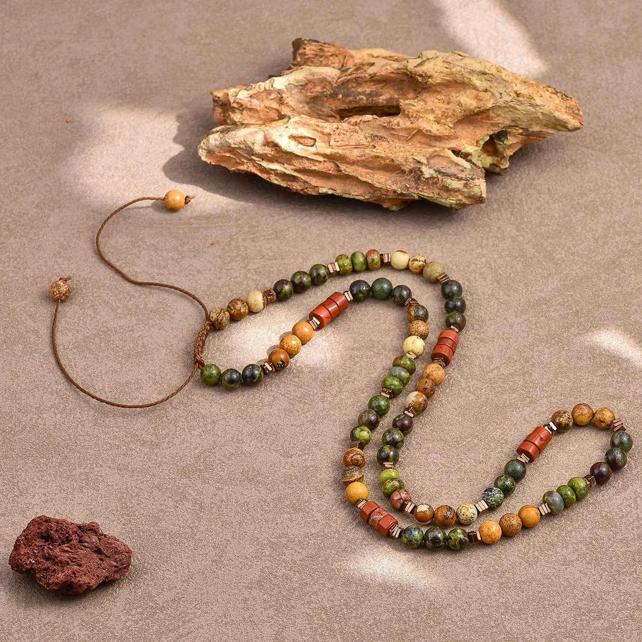 Black Onyx Turquoise Necklace for Men 6mm Natural Stone Beaded Energy Jewelry Adjustable Hand-Knotted Men's Necklace Healing Cry