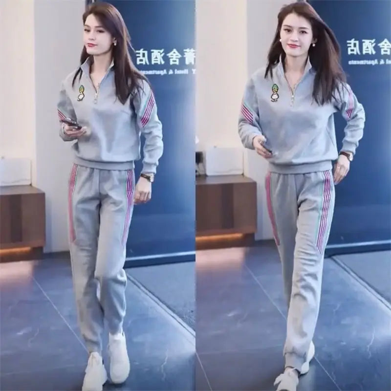 Women's Casual Suit Spring Autumn New Loose Tracksuit Fashion Tops And Pencil Pants 2 Two Piece Set Plus Size Clothing For Women