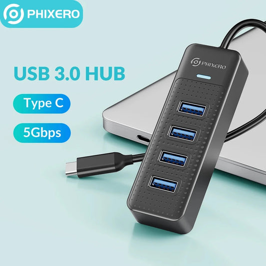 PHIXERO 4 Ports USB 3.0 HUB High Speed Type C Splitter 5Gbps For PC Computer Accessories Multiport USB Hub Adapter for Laptop