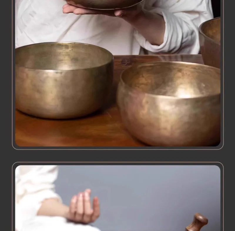 Old Singing Bowl Copper Nepal Handmade Tibetan Bowls Retro Yoga Meditation Buddhism Sound Bowl Portable Zen Music Instrument - AMULET RING STORE