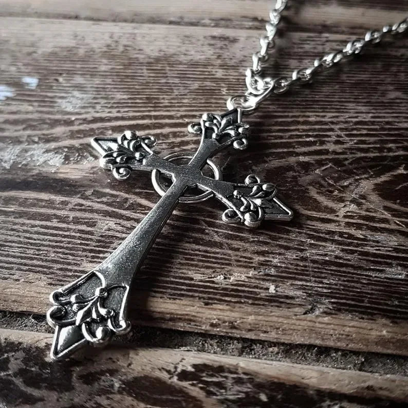 Large Detailed Cross Black Drill Jewel Necklace Silver Color Tone Pendant Goth Punk Jewellery Fashion Charm Statement Women Gift - AMULET RING STORE