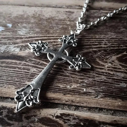 Large Detailed Cross Black Drill Jewel Necklace Silver Color Tone Pendant Goth Punk Jewellery Fashion Charm Statement Women Gift - AMULET RING STORE