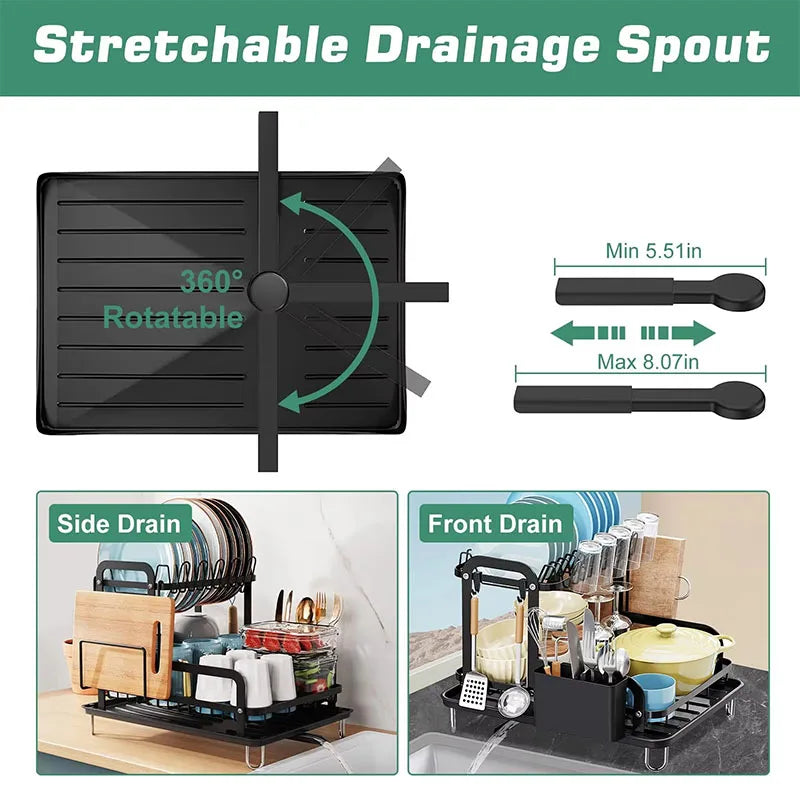 New 360° rotating storage rack double-layer kitchen tableware drying rack with drain tableware storage rack for tableware - AMULET RING STORE