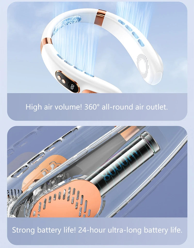 XIAOMI 2025 Neck Fan USB Rechargeable Cooling Fan 5 Speed Adjustable Neck Cooler Digital Display Bladeless Neckband Fan