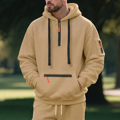 Men's Hooded Fleece Pullover Sporty Casual Jacket European American Style Autumn Winter Warm Comfortable Men's Outerwear
