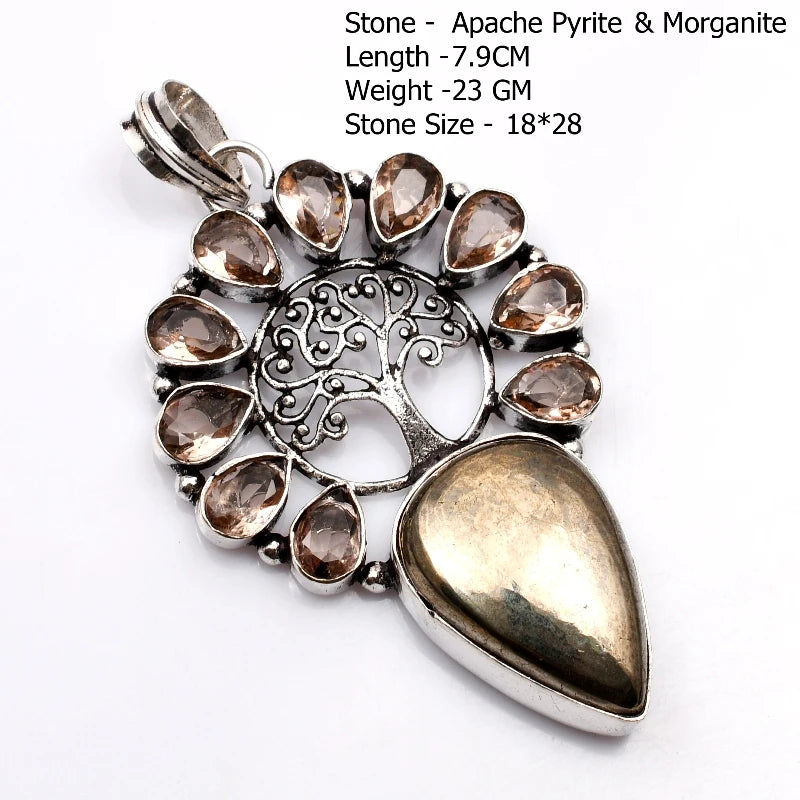 Genuine Blue Topaz Citrine Glass Agate Jasper Amethyst Pendant