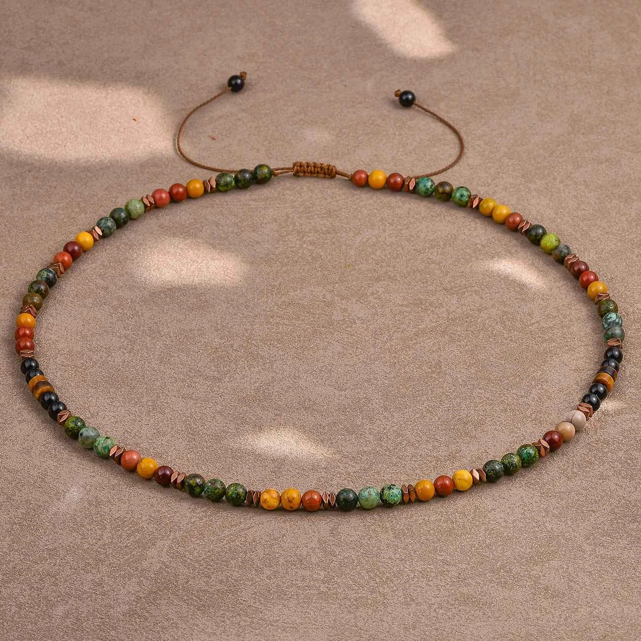 Black Onyx Turquoise Necklace for Men 6mm Natural Stone Beaded Energy Jewelry Adjustable Hand-Knotted Men's Necklace Healing Cry